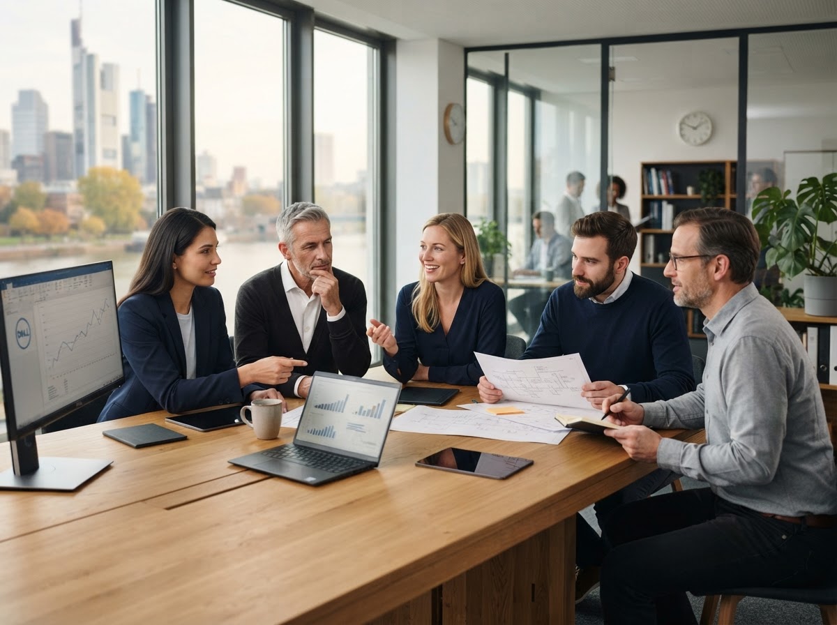 Proven Meritonance analysts reviewing predictive model output on a workstation